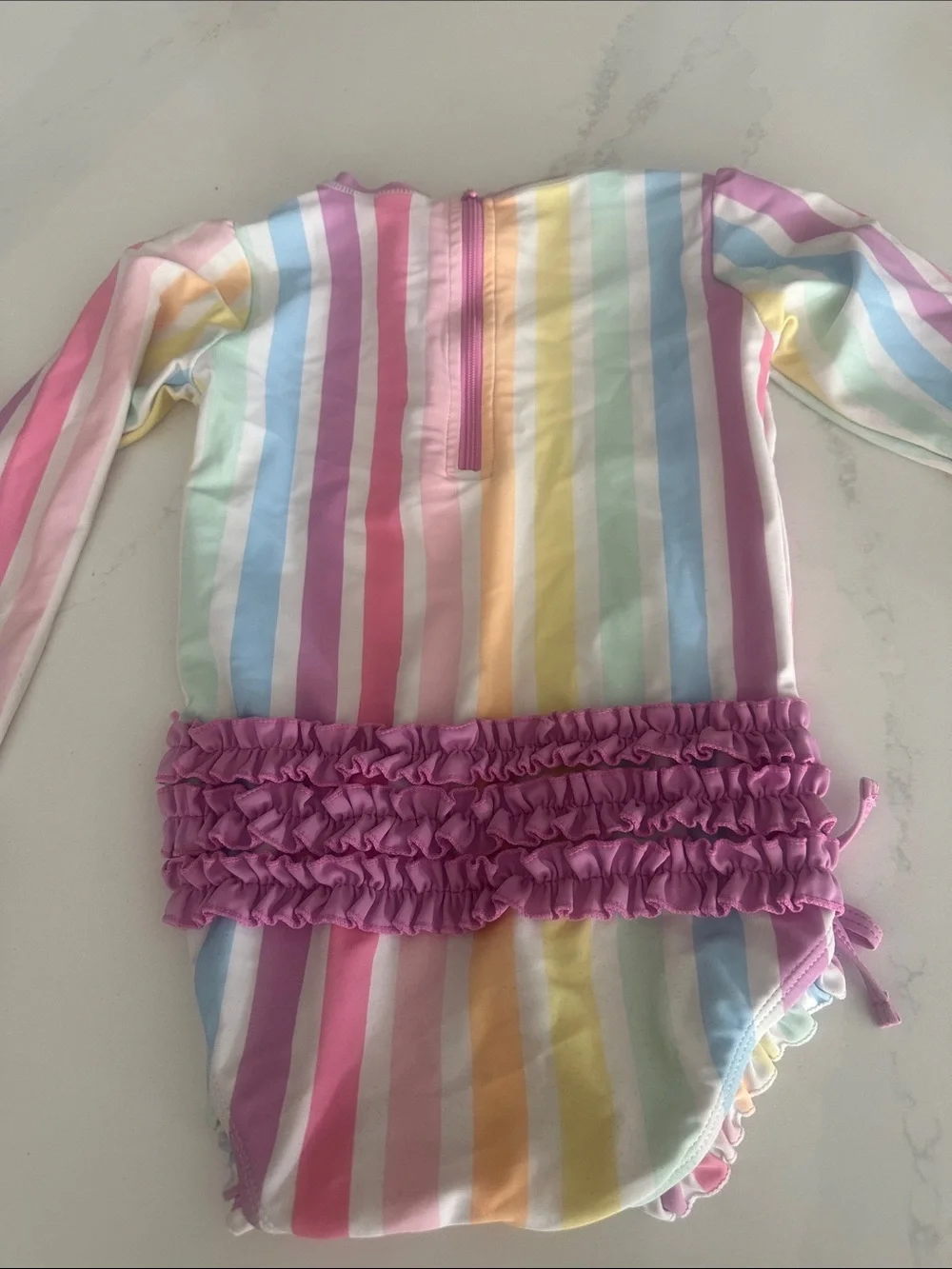 Ruffle Butts Long Sleeve One Piece RashGuard SwimSuit Pastel Rainbow Stripes 3T